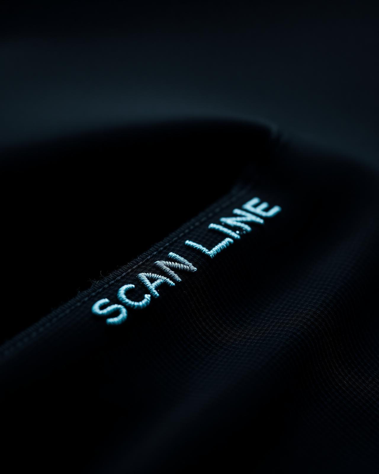 Macro detail of an embroidered classified patch on premium black fabric